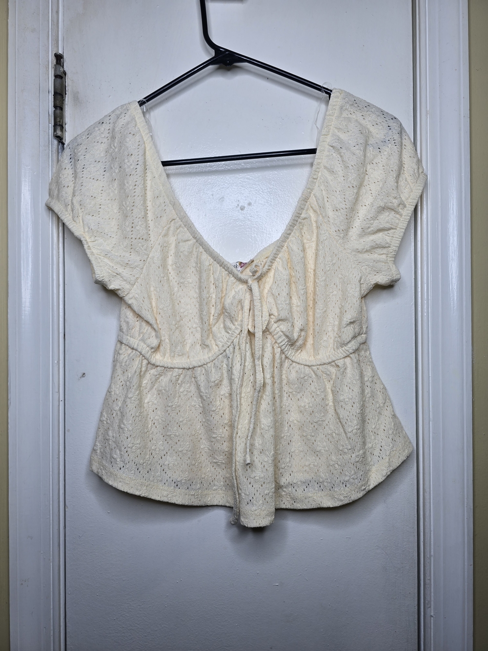 Pink Republic Cream Eyelet Tie-Front Crop Top